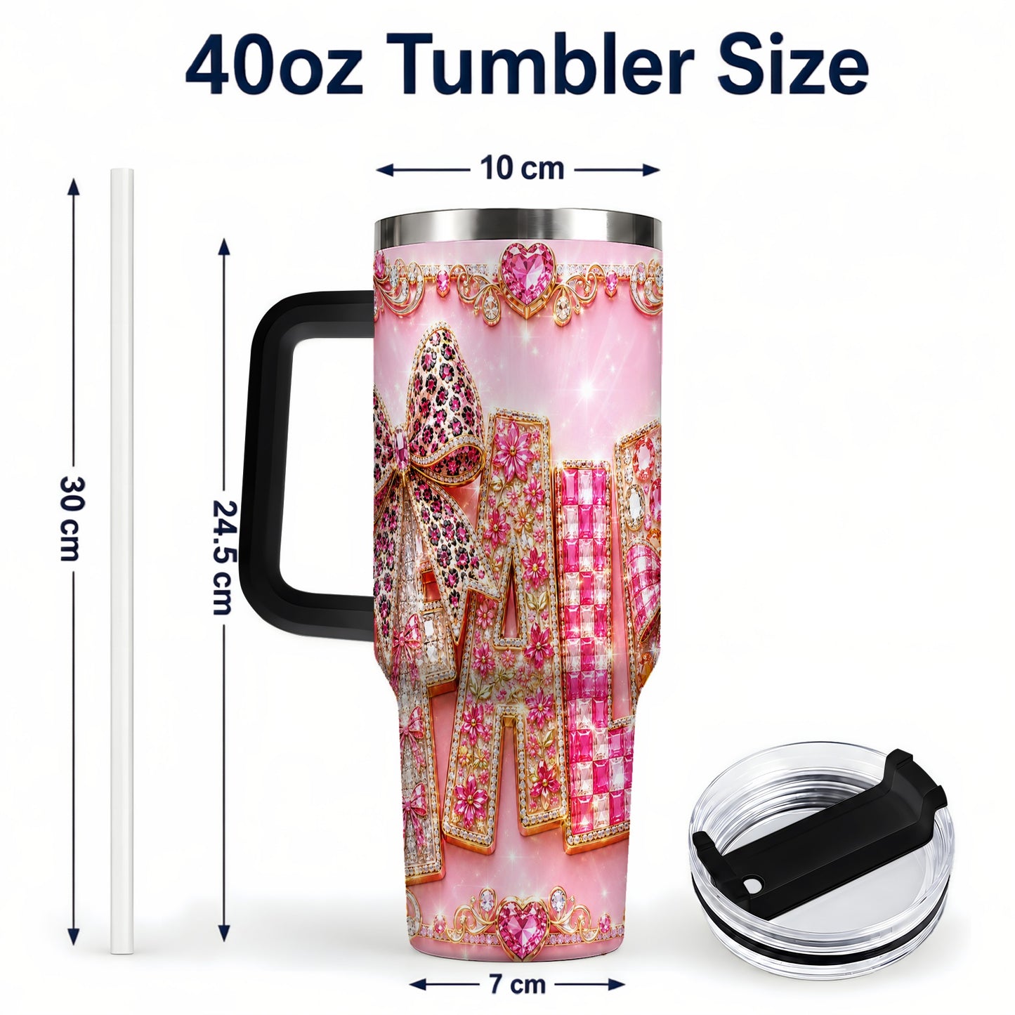 #pl[40oz|Black] Gemstone Bow 40oz Tumbler with Handle, Fall Stainless Steel Travel Cup