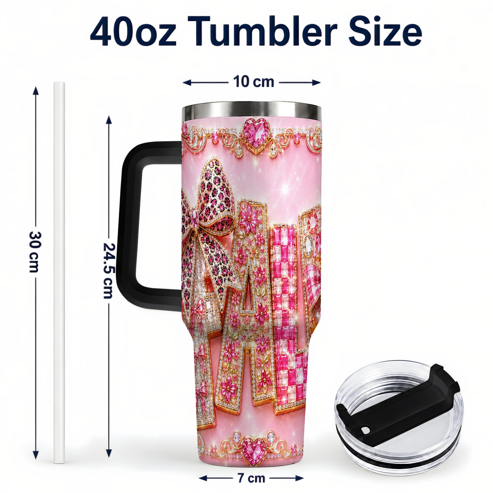 #pl[40oz|Black] Gemstone Bow 40oz Tumbler with Handle, Fall Stainless Steel Travel Cup