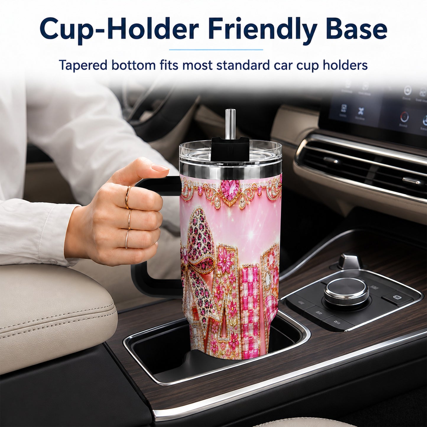 #pl[40oz|Black] Gemstone Bow 40oz Tumbler with Handle, Fall Stainless Steel Travel Cup