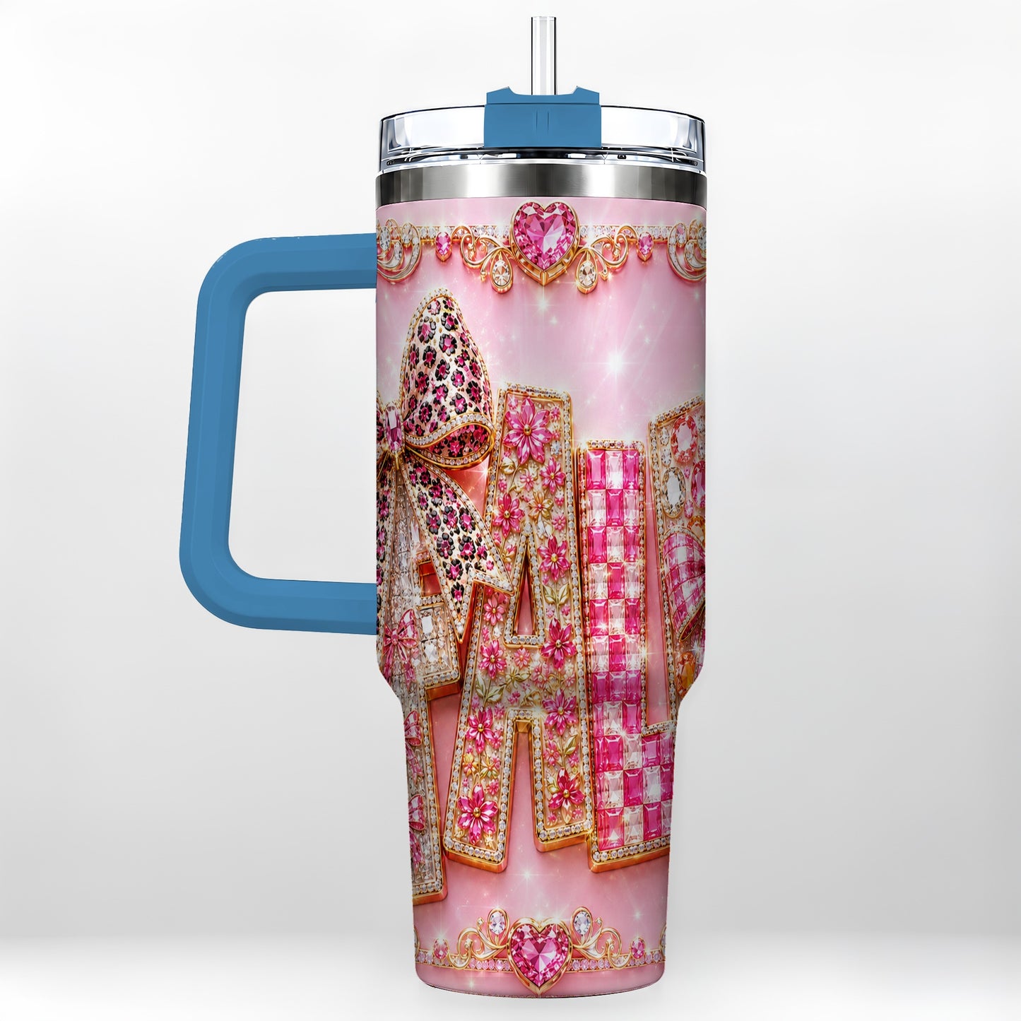 #pl[40oz|Blue] Gemstone Bow 40oz Tumbler with Handle, Fall Stainless Steel Travel Cup