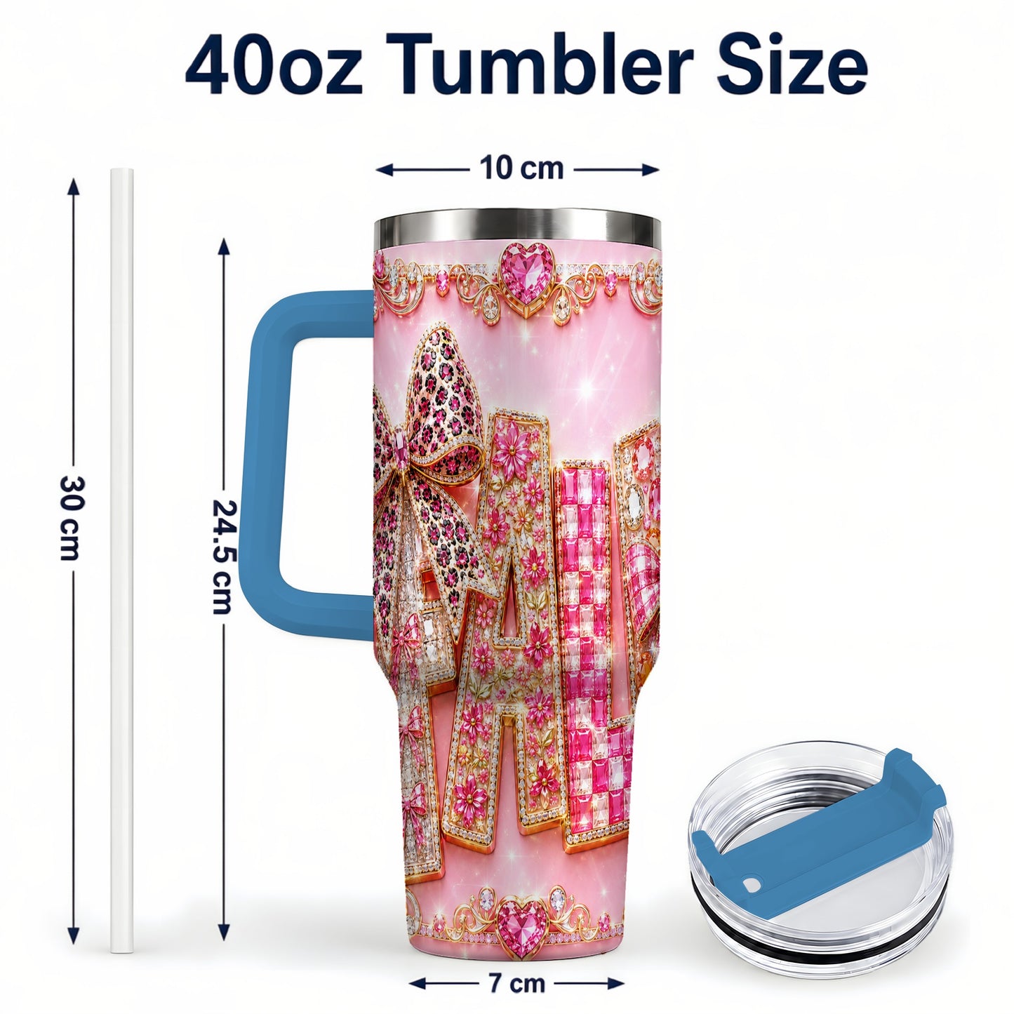 #pl[40oz|Blue] Gemstone Bow 40oz Tumbler with Handle, Fall Stainless Steel Travel Cup