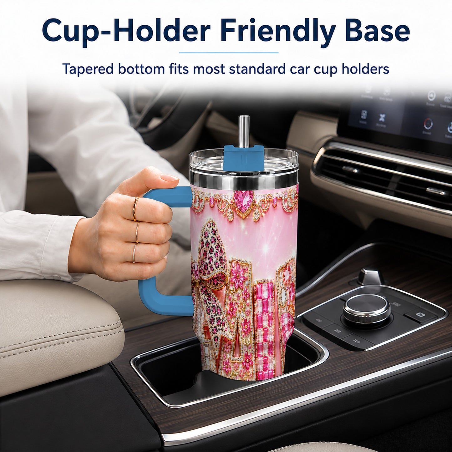 #pl[40oz|Blue] Gemstone Bow 40oz Tumbler with Handle, Fall Stainless Steel Travel Cup