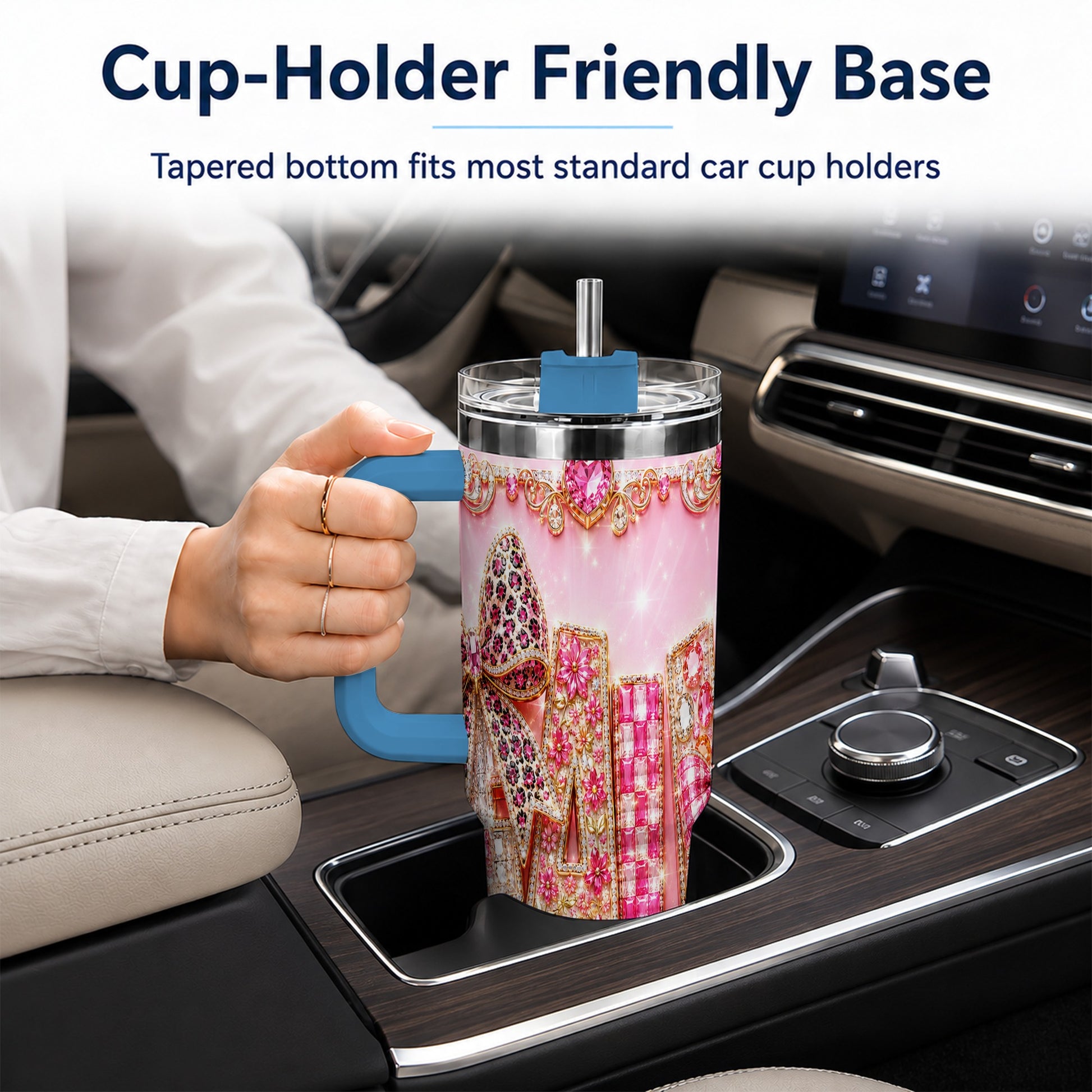 #pl[40oz|Blue] Gemstone Bow 40oz Tumbler with Handle, Fall Stainless Steel Travel Cup