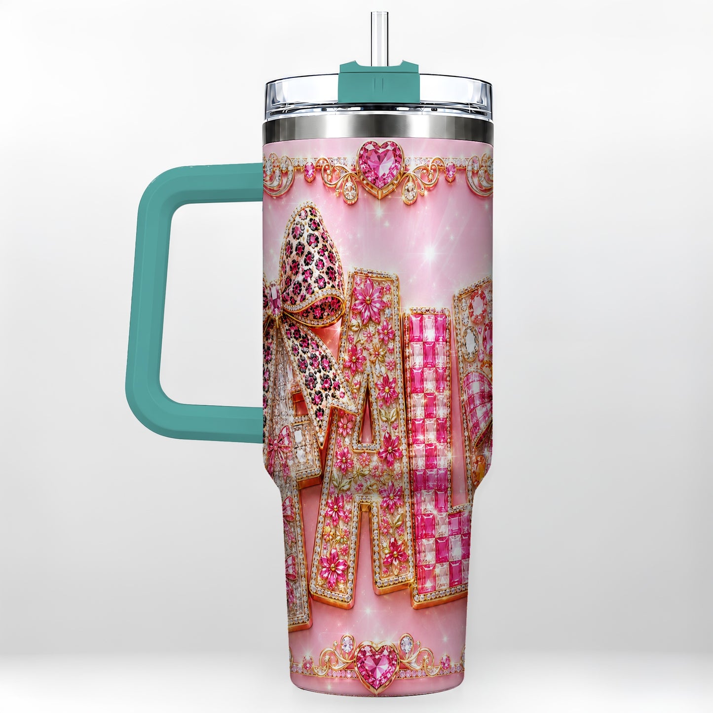 #pl[40oz|Green] Gemstone Bow 40oz Tumbler with Handle, Fall Stainless Steel Travel Cup