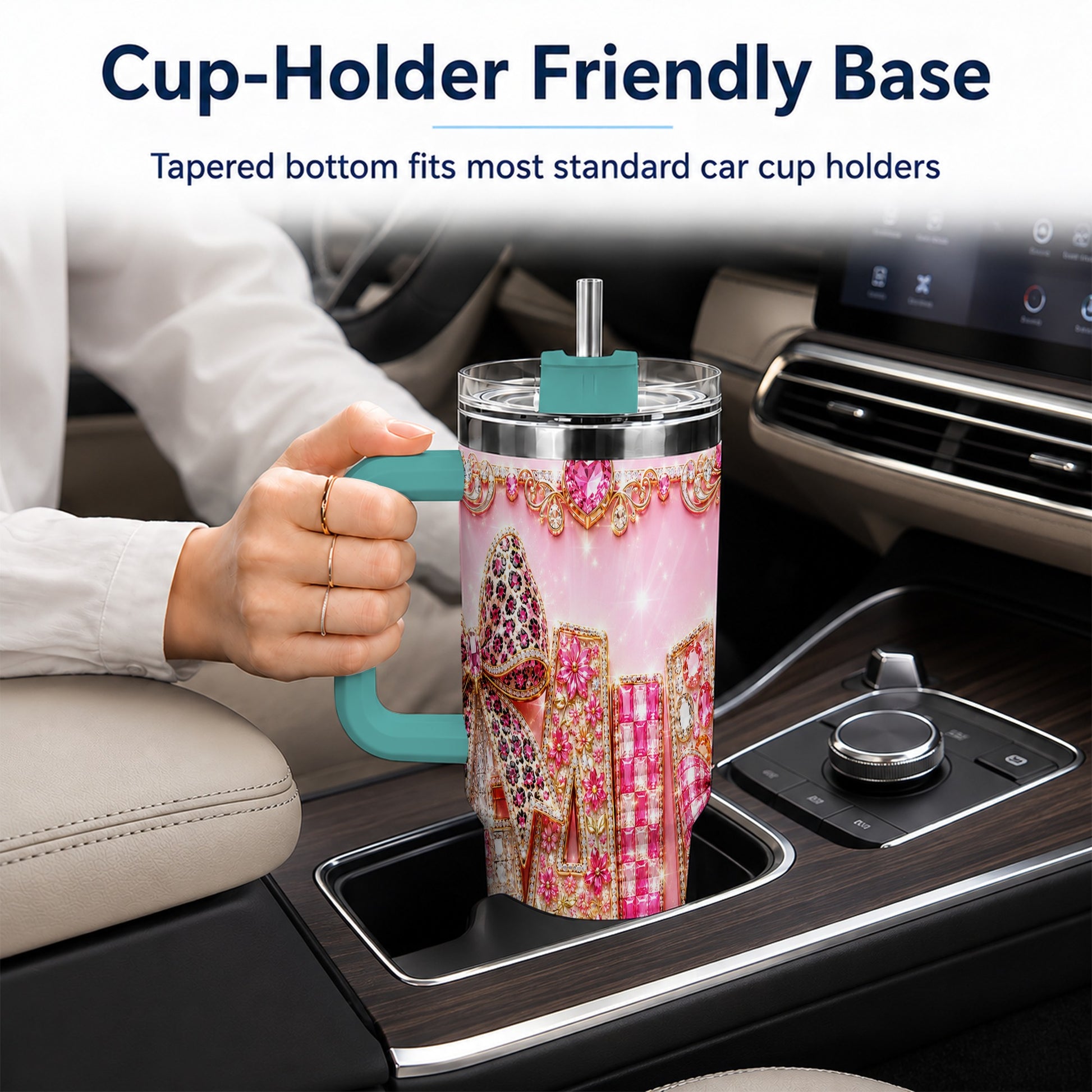 #pl[40oz|Green] Gemstone Bow 40oz Tumbler with Handle, Fall Stainless Steel Travel Cup