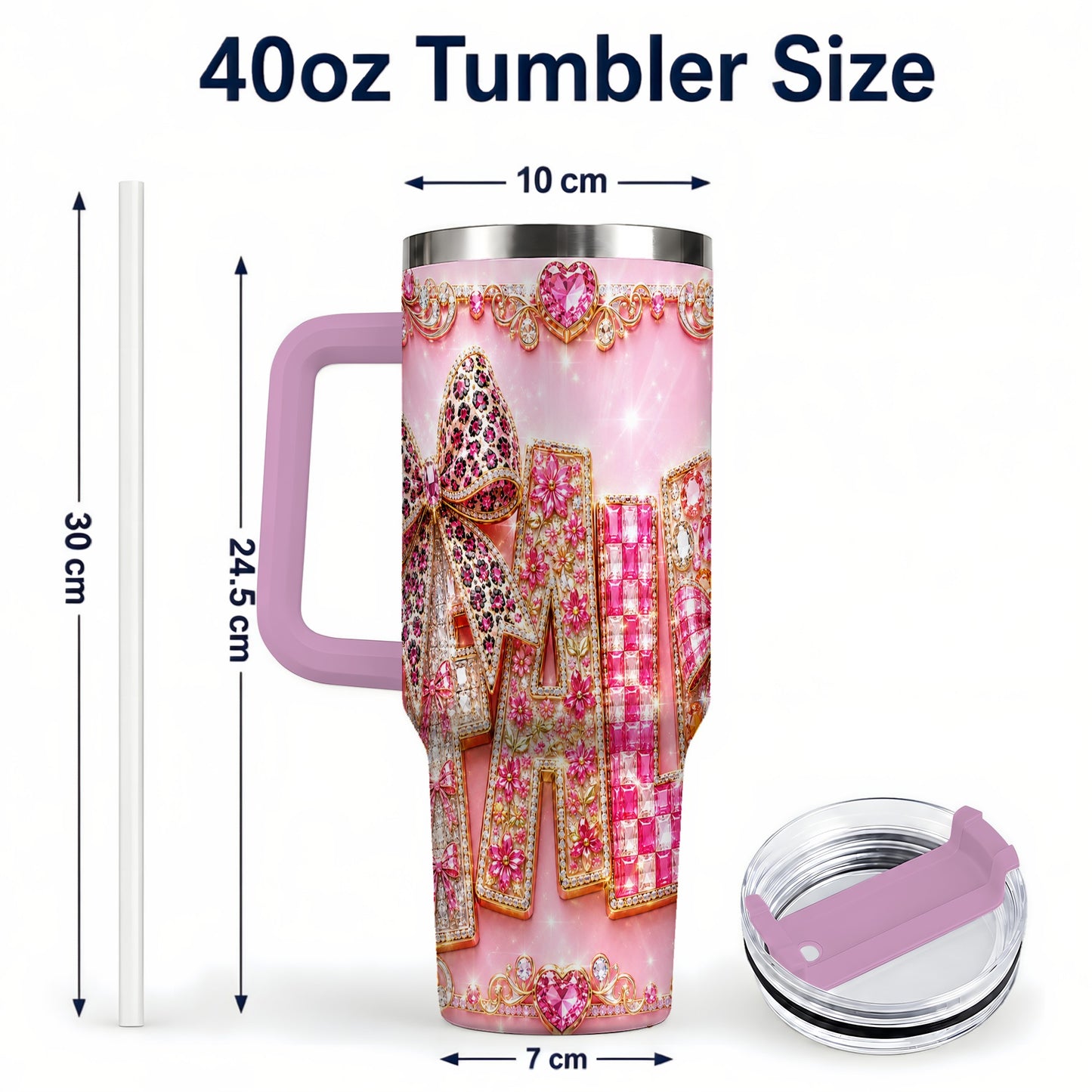 #pl[40oz|Pink] Gemstone Bow 40oz Tumbler with Handle, Fall Stainless Steel Travel Cup
