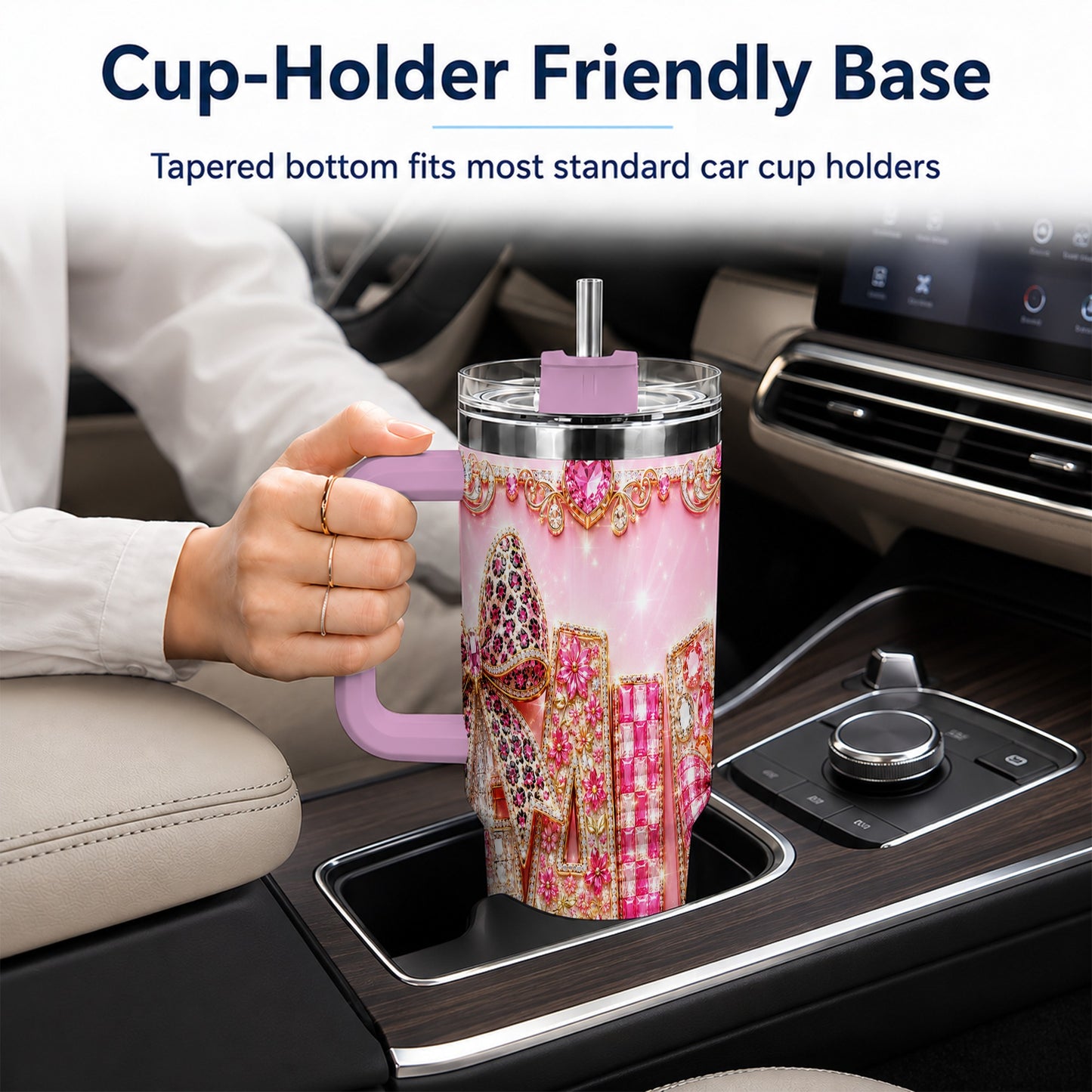 #pl[40oz|Pink] Gemstone Bow 40oz Tumbler with Handle, Fall Stainless Steel Travel Cup