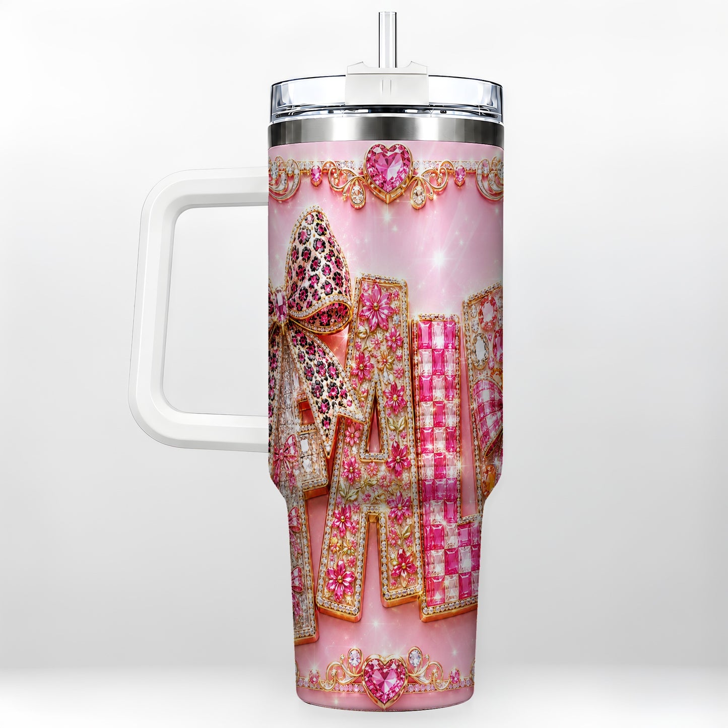 #pl[40oz|White] Gemstone Bow 40oz Tumbler with Handle, Fall Stainless Steel Travel Cup
