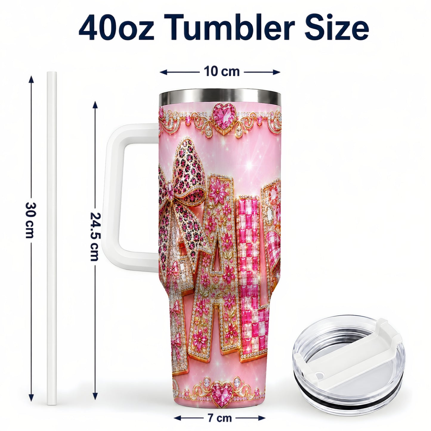 #pl[40oz|White] Gemstone Bow 40oz Tumbler with Handle, Fall Stainless Steel Travel Cup
