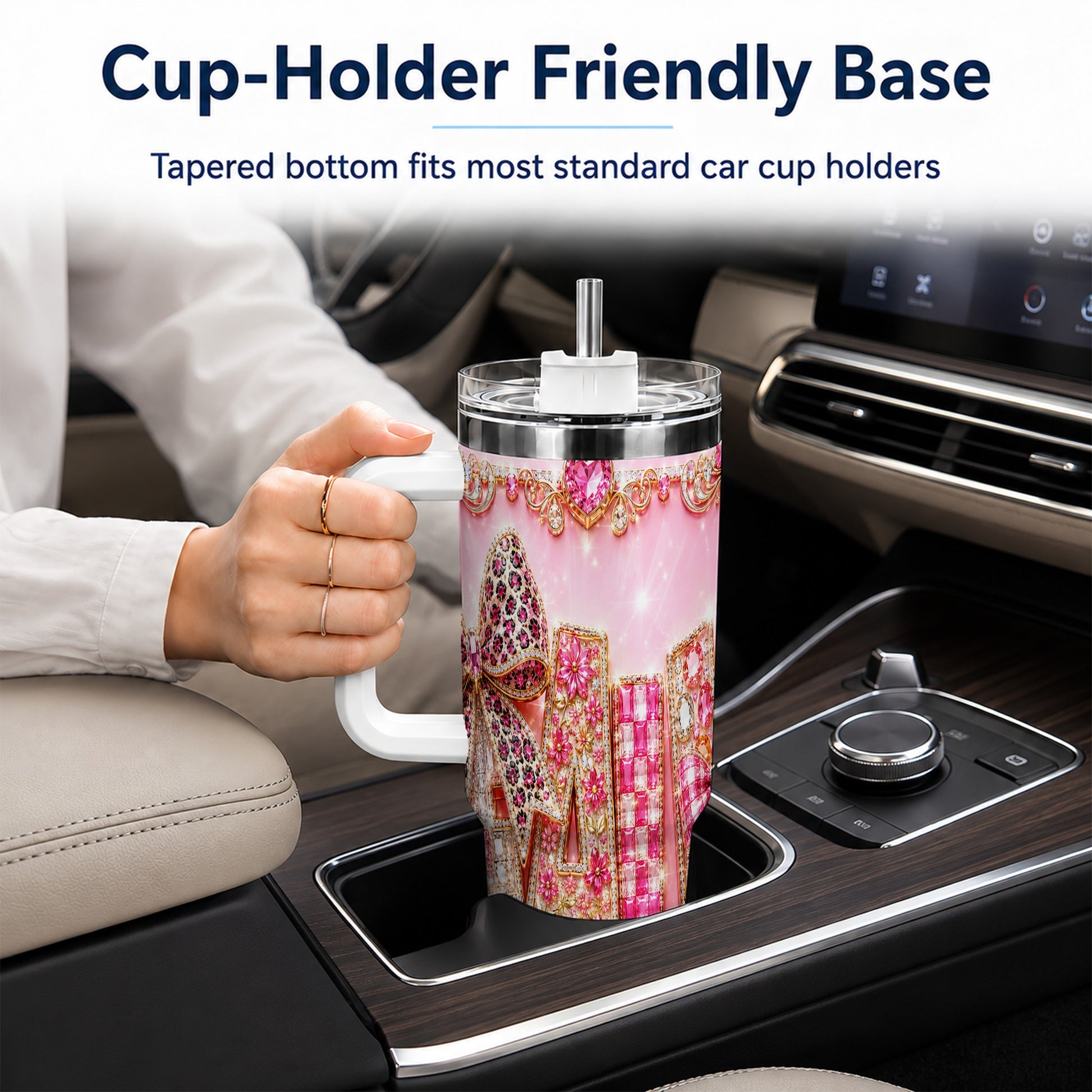 #pl[40oz|White] Gemstone Bow 40oz Tumbler with Handle, Fall Stainless Steel Travel Cup