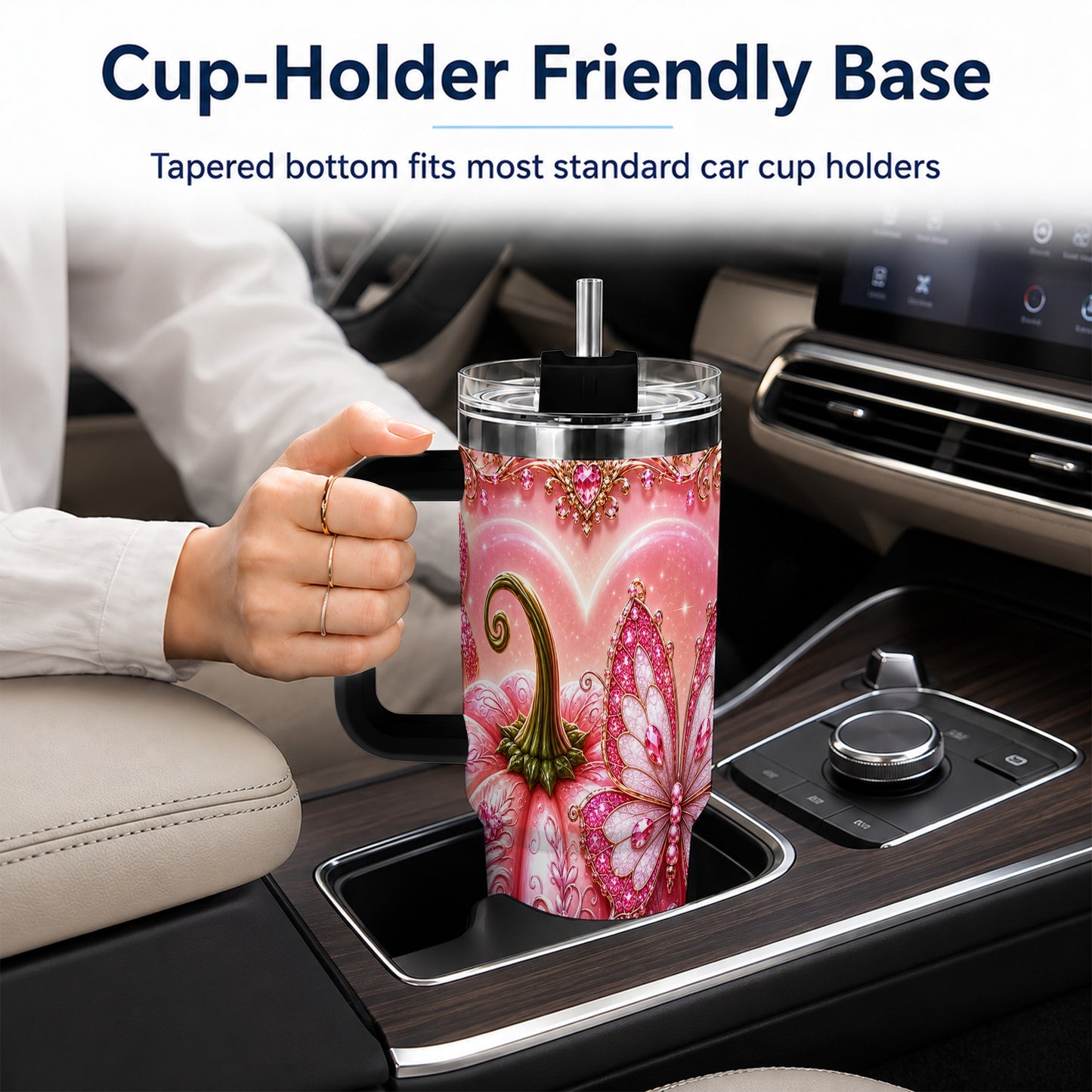 #pl[40oz|Black] Ribbon Pumpkin 40oz Tumbler with Handle, Awareness Stainless Steel Cup