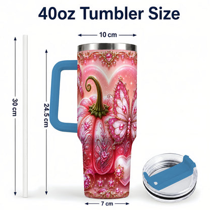 #pl[40oz|Blue] Ribbon Pumpkin 40oz Tumbler with Handle, Awareness Stainless Steel Cup