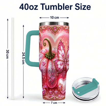 #pl[40oz|Green] Ribbon Pumpkin 40oz Tumbler with Handle, Awareness Stainless Steel Cup