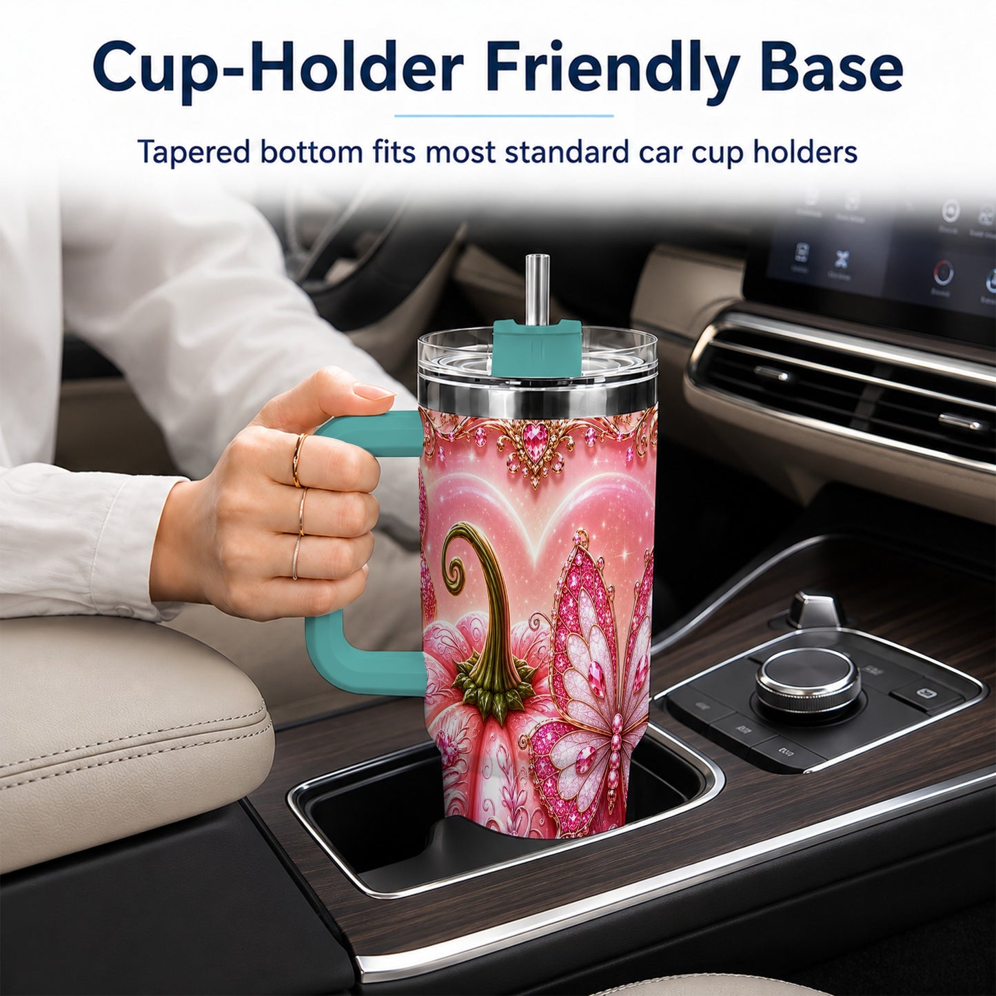 #pl[40oz|Green] Ribbon Pumpkin 40oz Tumbler with Handle, Awareness Stainless Steel Cup