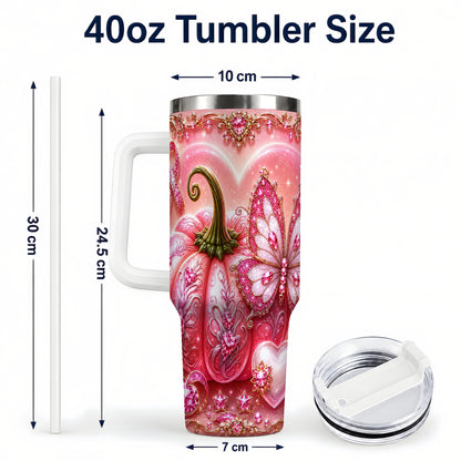 #pl[40oz|White] Ribbon Pumpkin 40oz Tumbler with Handle, Awareness Stainless Steel Cup