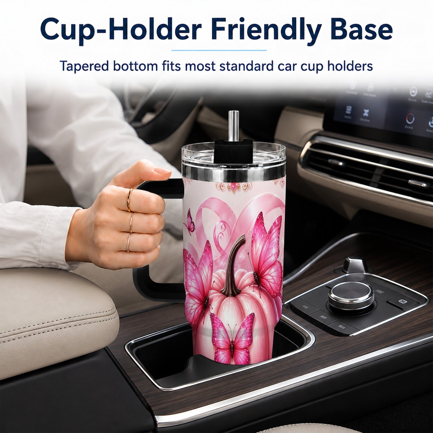 #pl[40oz|Black] Awareness Ribbon Pumpkin 40oz Tumbler with Handle, Butterfly Travel Cup