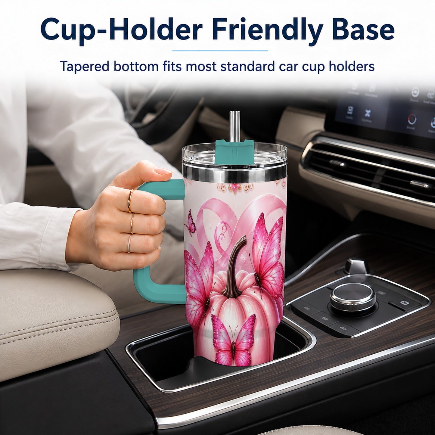 #pl[40oz|Green] Awareness Ribbon Pumpkin 40oz Tumbler with Handle, Butterfly Travel Cup