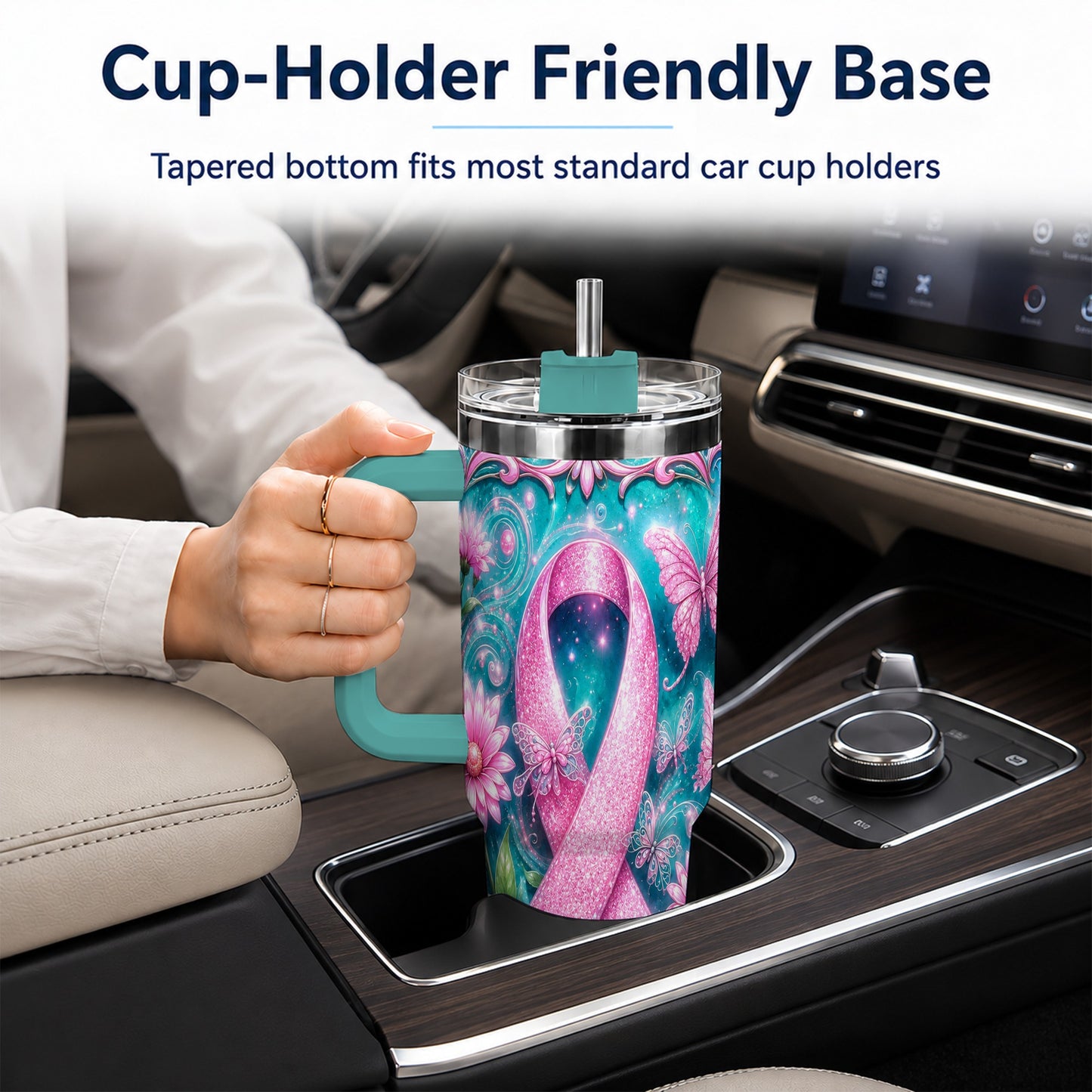 #pl[40oz|Green] Awareness Ribbon Butterfly 40oz Tumbler with Handle, Stainless Steel Cup
