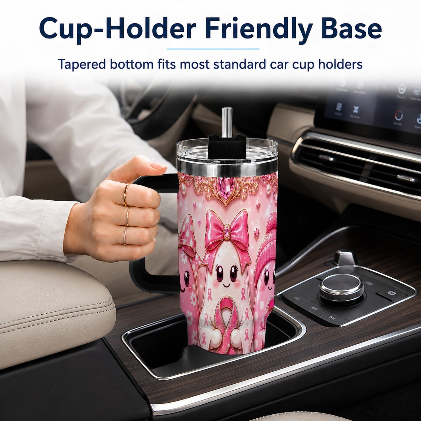 #pl[40oz|Black] Awareness Ribbon Ghost Trio 40oz Tumbler with Handle, Stainless Steel Cup