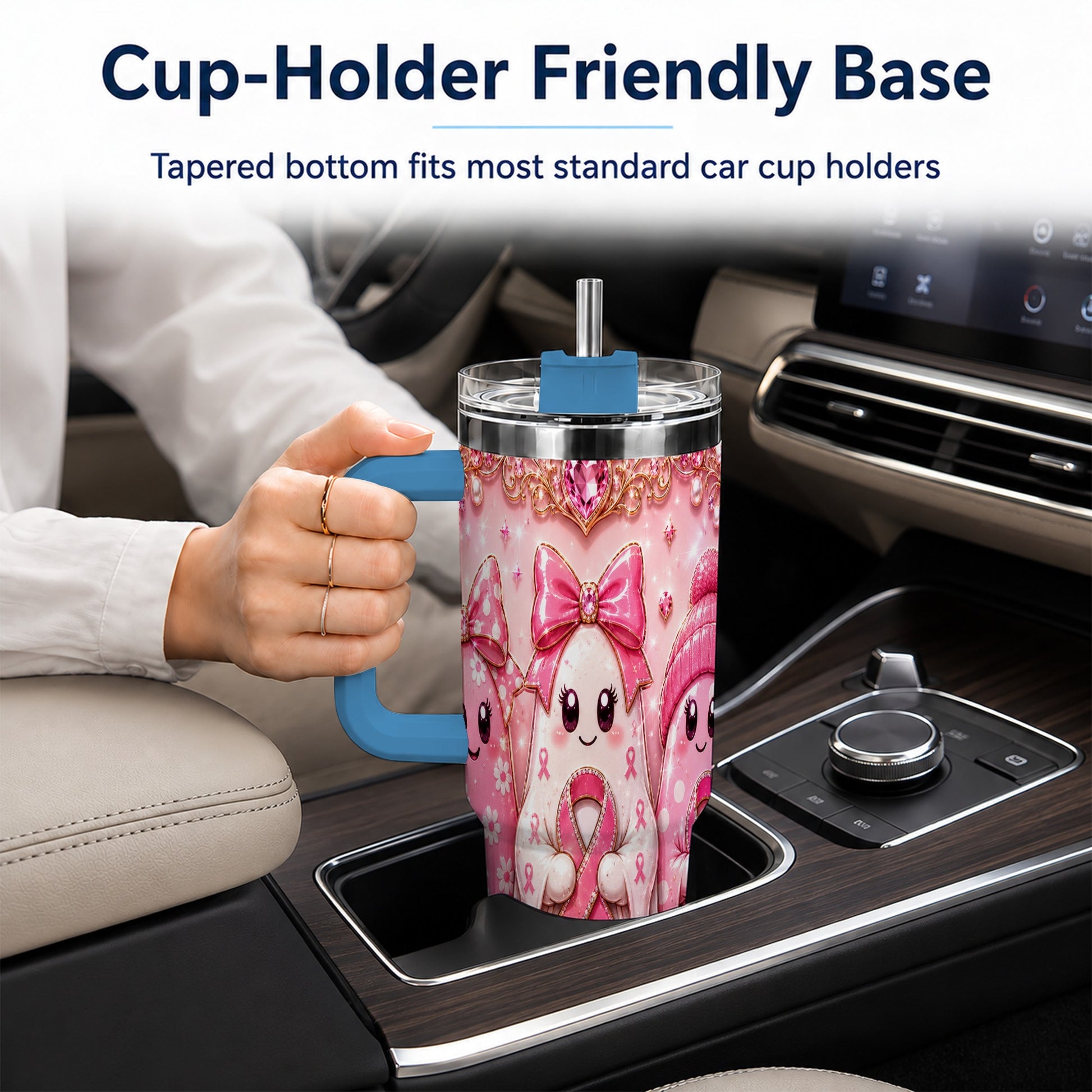 #pl[40oz|Blue] Awareness Ribbon Ghost Trio 40oz Tumbler with Handle, Stainless Steel Cup