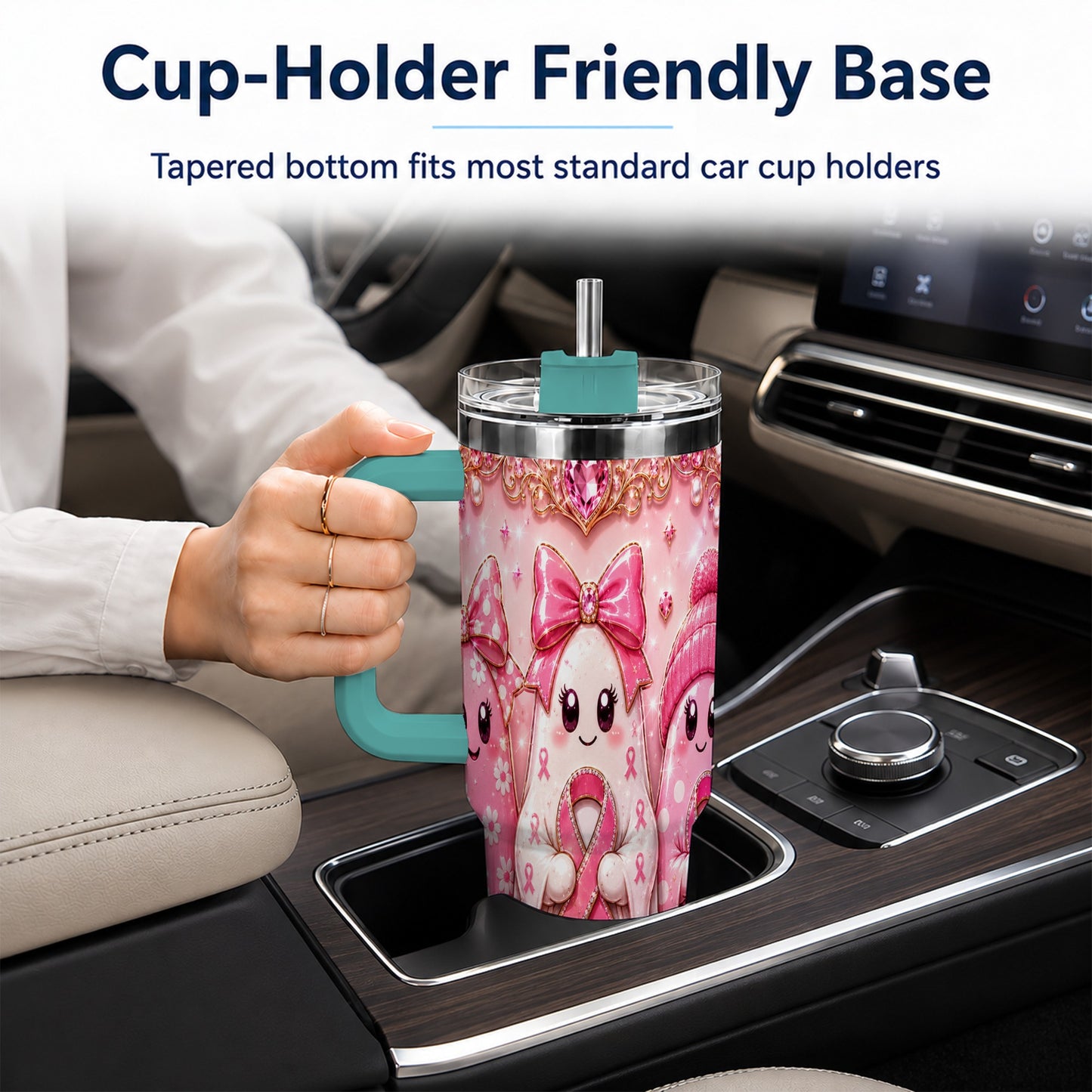 #pl[40oz|Green] Awareness Ribbon Ghost Trio 40oz Tumbler with Handle, Stainless Steel Cup