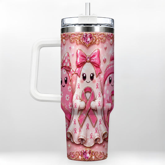 #pl[40oz|White] Awareness Ribbon Ghost Trio 40oz Tumbler with Handle, Stainless Steel Cup