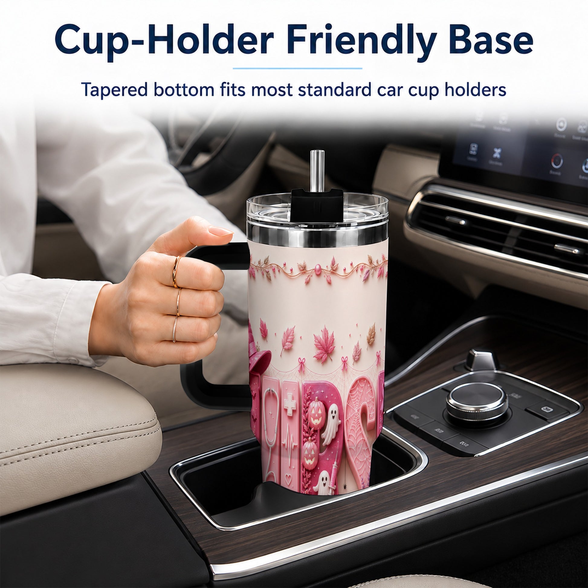 #pl[40oz|Black] Nurse Halloween Pink Ribbon 40oz Tumbler, Stainless Steel Travel Cup