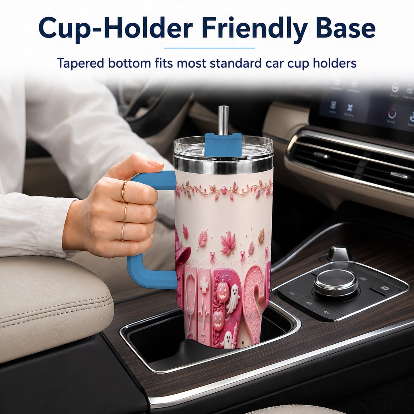 #pl[40oz|Blue] Nurse Halloween Pink Ribbon 40oz Tumbler, Stainless Steel Travel Cup