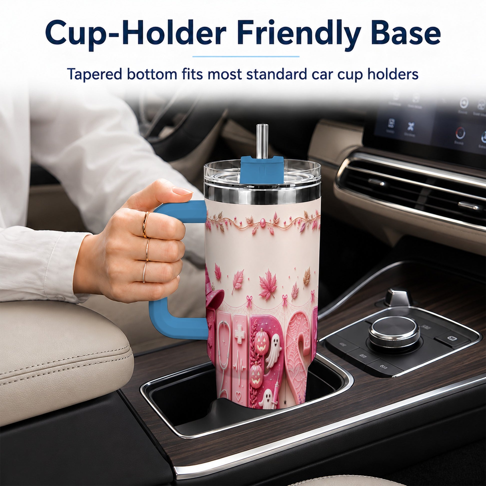 #pl[40oz|Blue] Nurse Halloween Pink Ribbon 40oz Tumbler, Stainless Steel Travel Cup