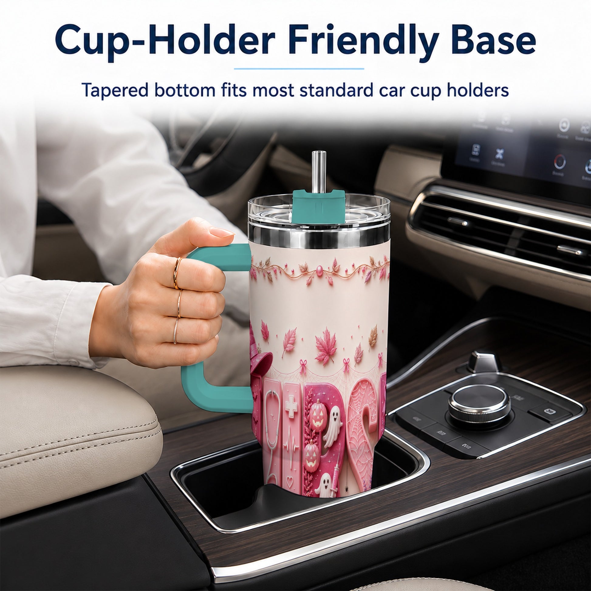 #pl[40oz|Green] Nurse Halloween Pink Ribbon 40oz Tumbler, Stainless Steel Travel Cup