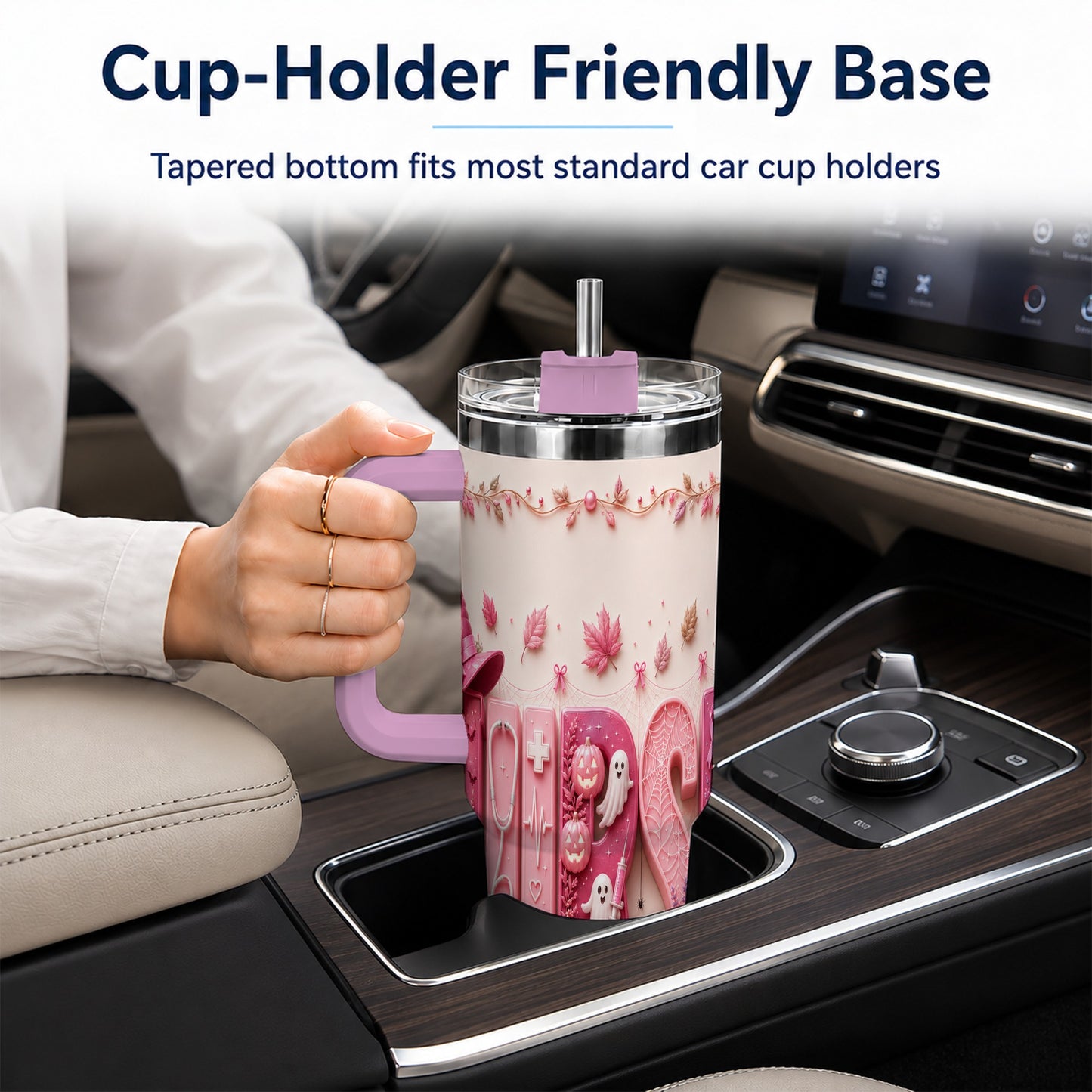 #pl[40oz|Pink] Nurse Halloween Pink Ribbon 40oz Tumbler, Stainless Steel Travel Cup