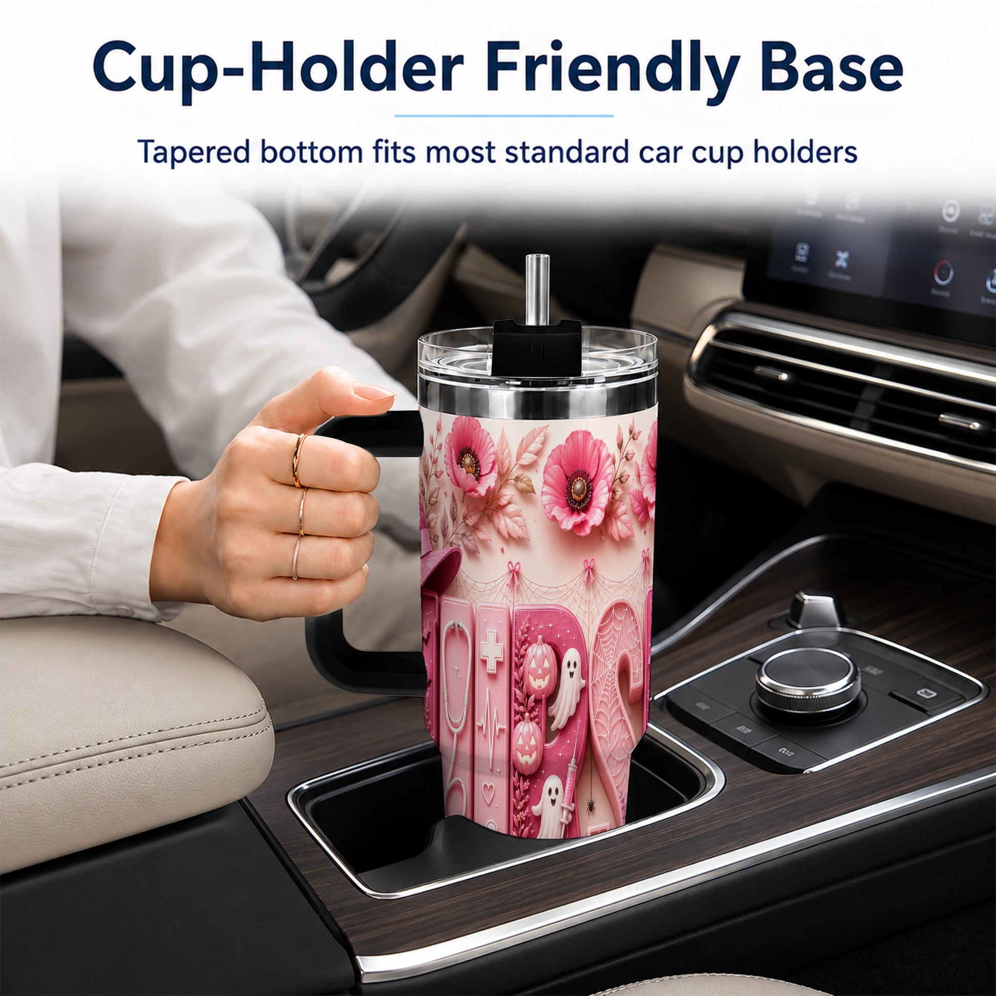 #pl[40oz|Black] Pink Ribbon Nurse Halloween 40oz Tumbler, Stainless Steel Travel Cup