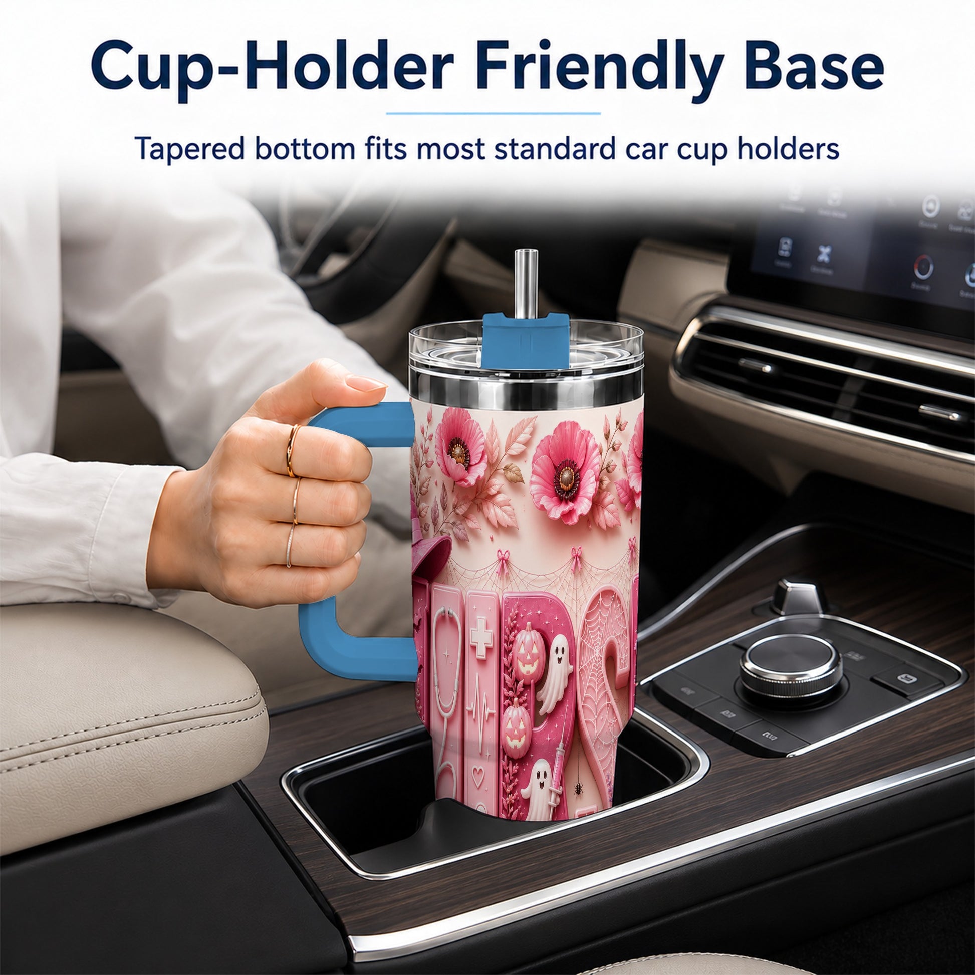 #pl[40oz|Blue] Pink Ribbon Nurse Halloween 40oz Tumbler, Stainless Steel Travel Cup