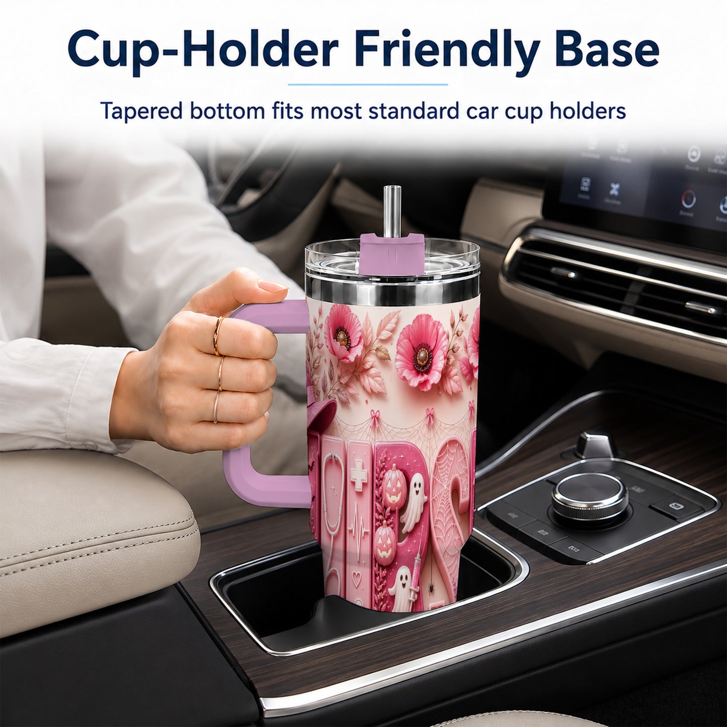 #pl[40oz|Pink] Pink Ribbon Nurse Halloween 40oz Tumbler, Stainless Steel Travel Cup