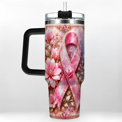 #pl[40oz|Black] Gemstone Ribbon 40oz Tumbler with Handle, Stainless Steel Travel Cup
