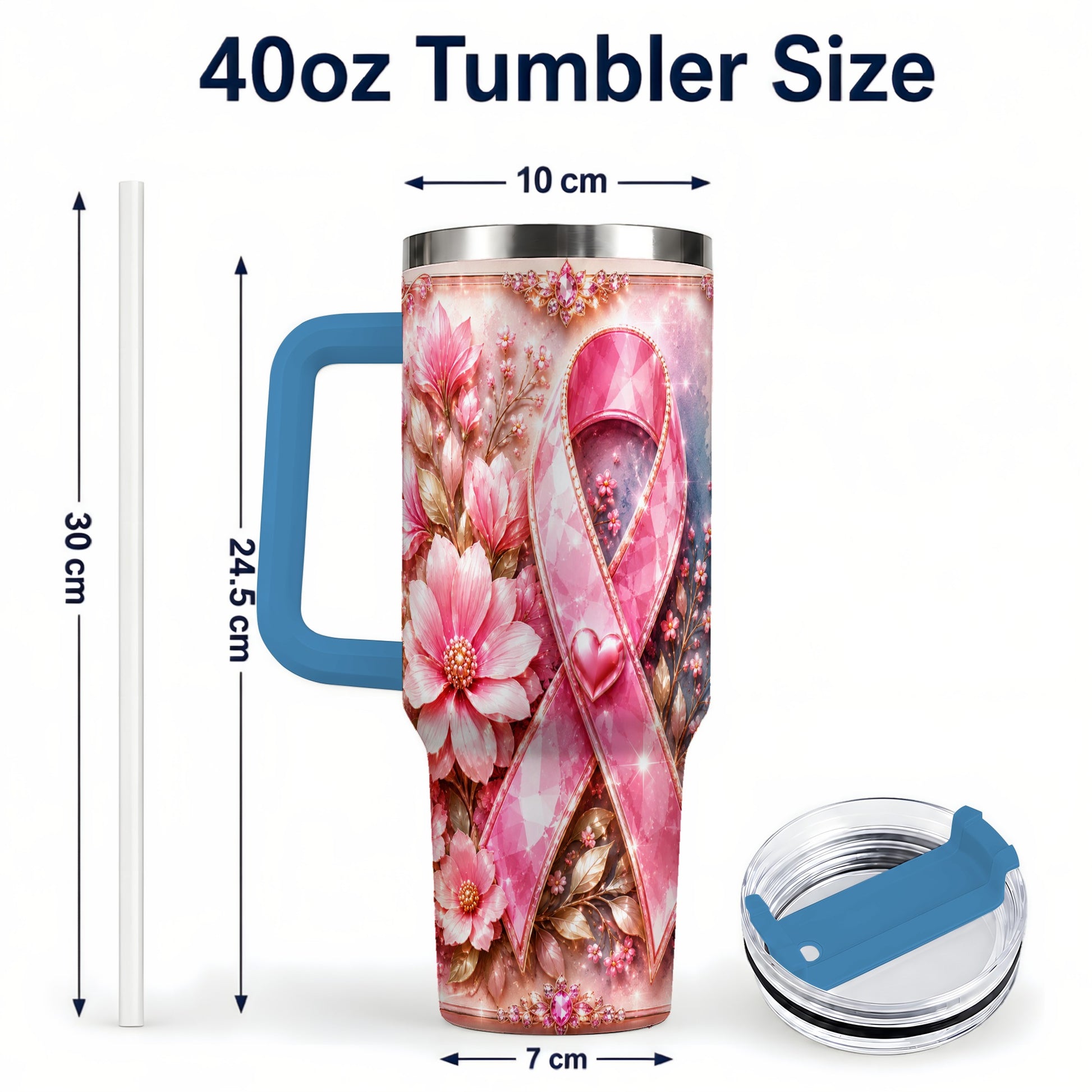 #pl[40oz|Blue] Gemstone Ribbon 40oz Tumbler with Handle, Stainless Steel Travel Cup