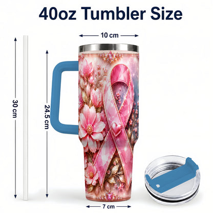 #pl[40oz|Blue] Gemstone Ribbon 40oz Tumbler with Handle, Stainless Steel Travel Cup