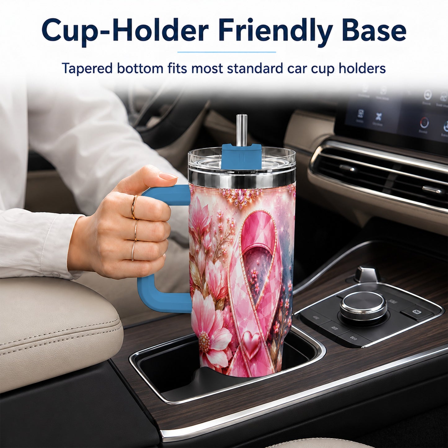 #pl[40oz|Blue] Gemstone Ribbon 40oz Tumbler with Handle, Stainless Steel Travel Cup