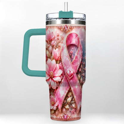 #pl[40oz|Green] Gemstone Ribbon 40oz Tumbler with Handle, Stainless Steel Travel Cup