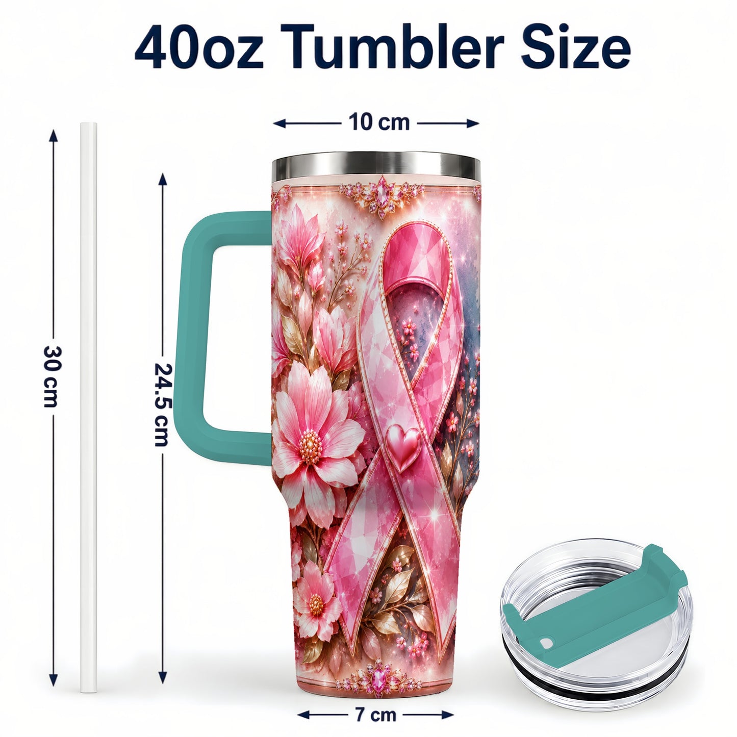 #pl[40oz|Green] Gemstone Ribbon 40oz Tumbler with Handle, Stainless Steel Travel Cup