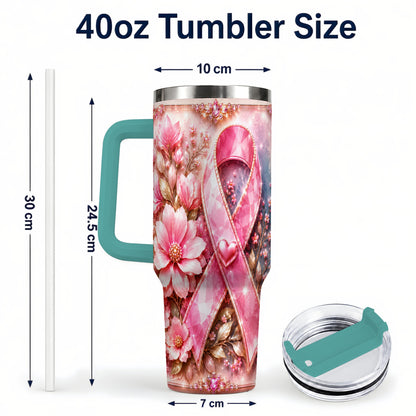 #pl[40oz|Green] Gemstone Ribbon 40oz Tumbler with Handle, Stainless Steel Travel Cup