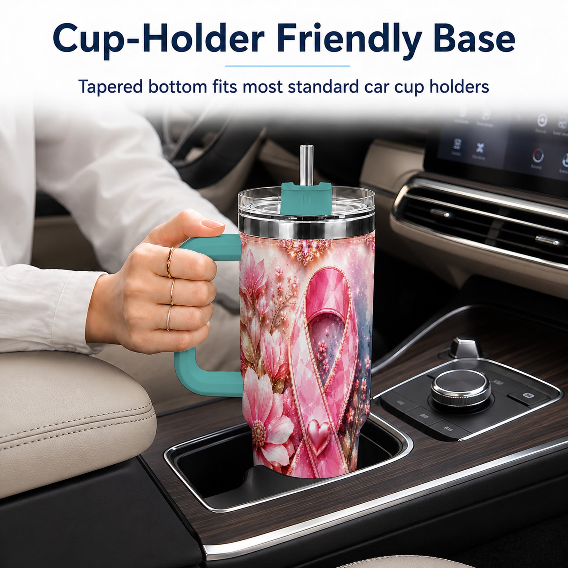 #pl[40oz|Green] Gemstone Ribbon 40oz Tumbler with Handle, Stainless Steel Travel Cup