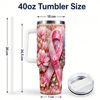 #pl[40oz|White] Gemstone Ribbon 40oz Tumbler with Handle, Stainless Steel Travel Cup
