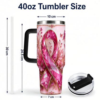 #pl[40oz|Black] Botanical Ribbon 40oz Tumbler with Handle, Stainless Steel Travel Cup