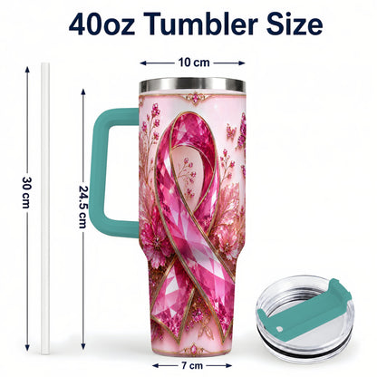 #pl[40oz|Green] Botanical Ribbon 40oz Tumbler with Handle, Stainless Steel Travel Cup