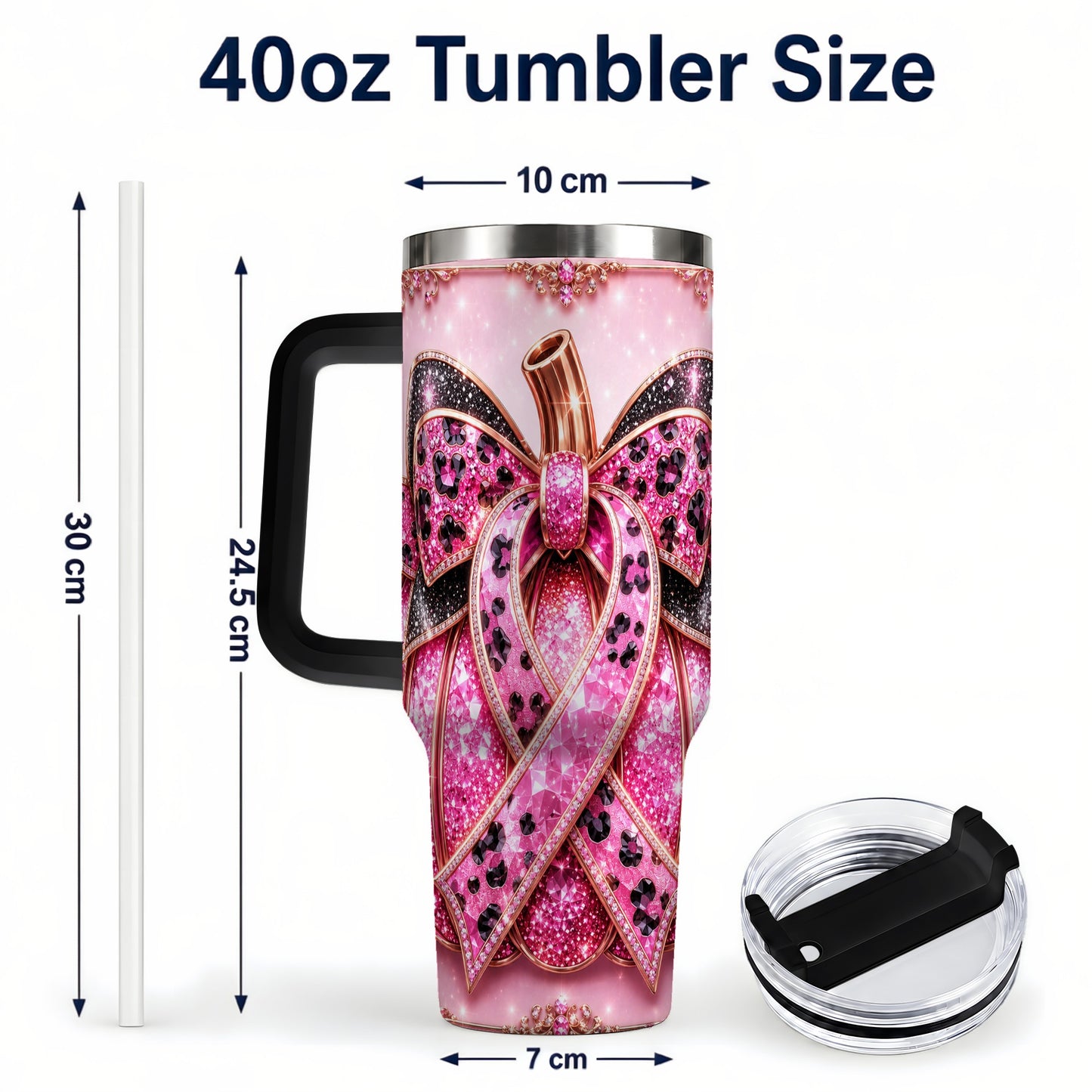 #pl[40oz|Black] Ribbon Pumpkin 40oz Tumbler with Handle, Awareness Travel Cup