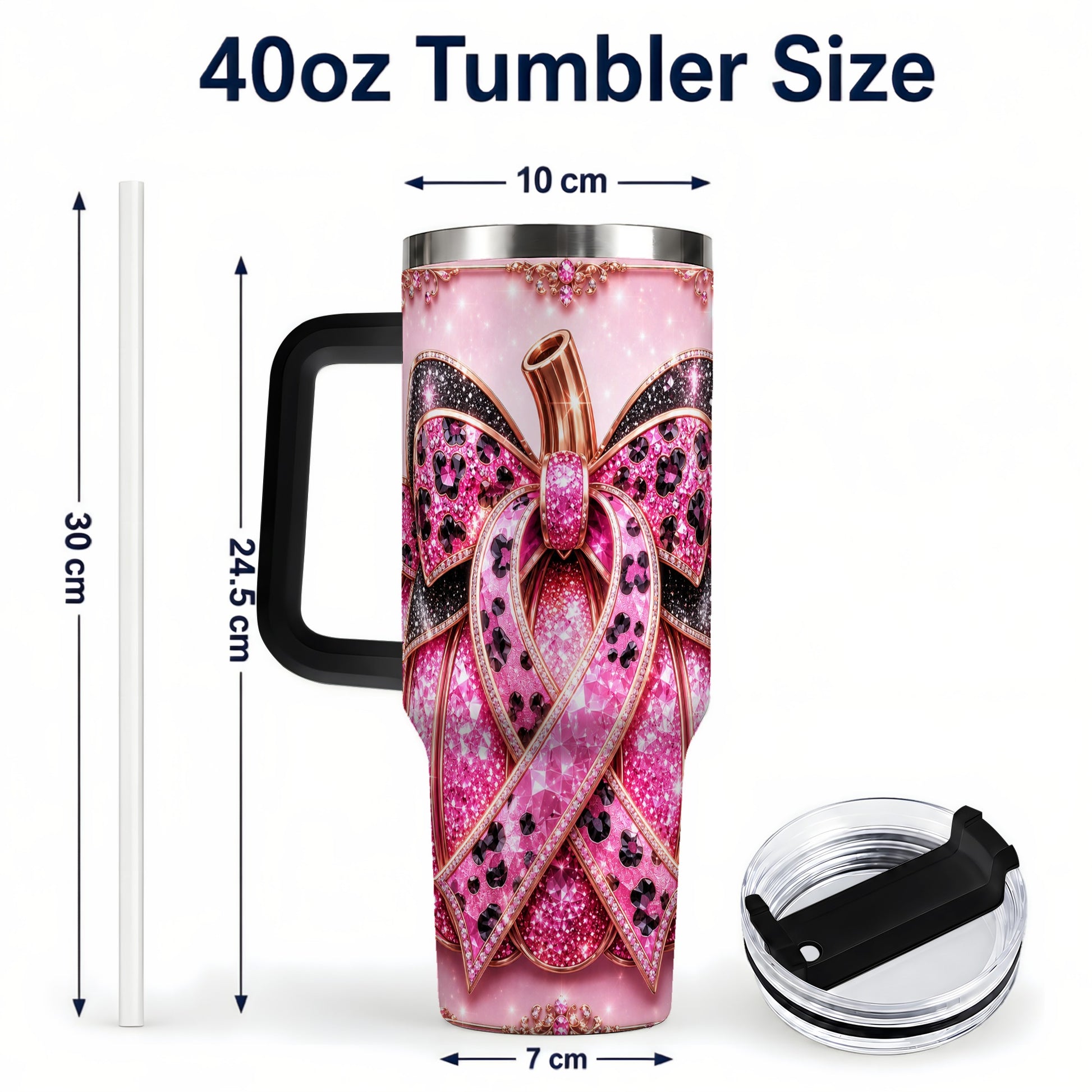 #pl[40oz|Black] Ribbon Pumpkin 40oz Tumbler with Handle, Awareness Travel Cup
