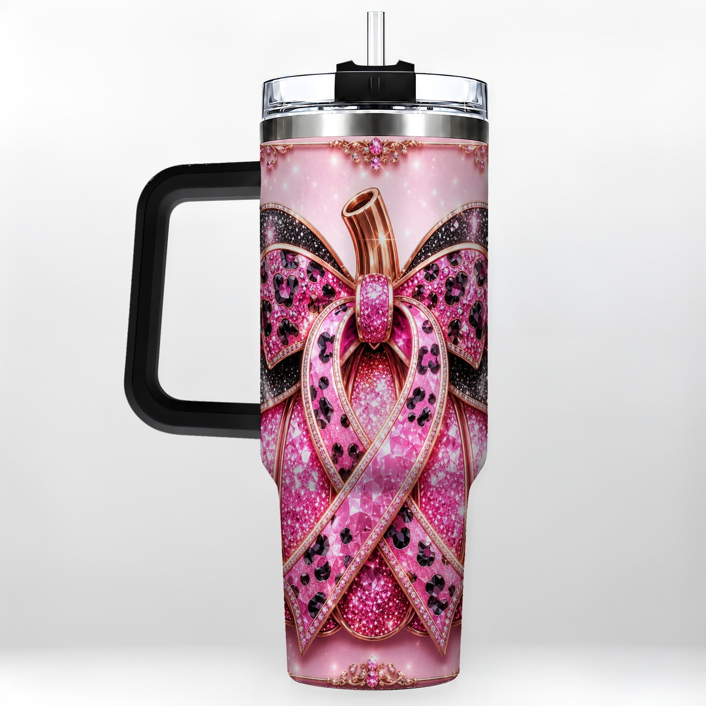 #pl[40oz|Black] Ribbon Pumpkin 40oz Tumbler with Handle, Awareness Travel Cup