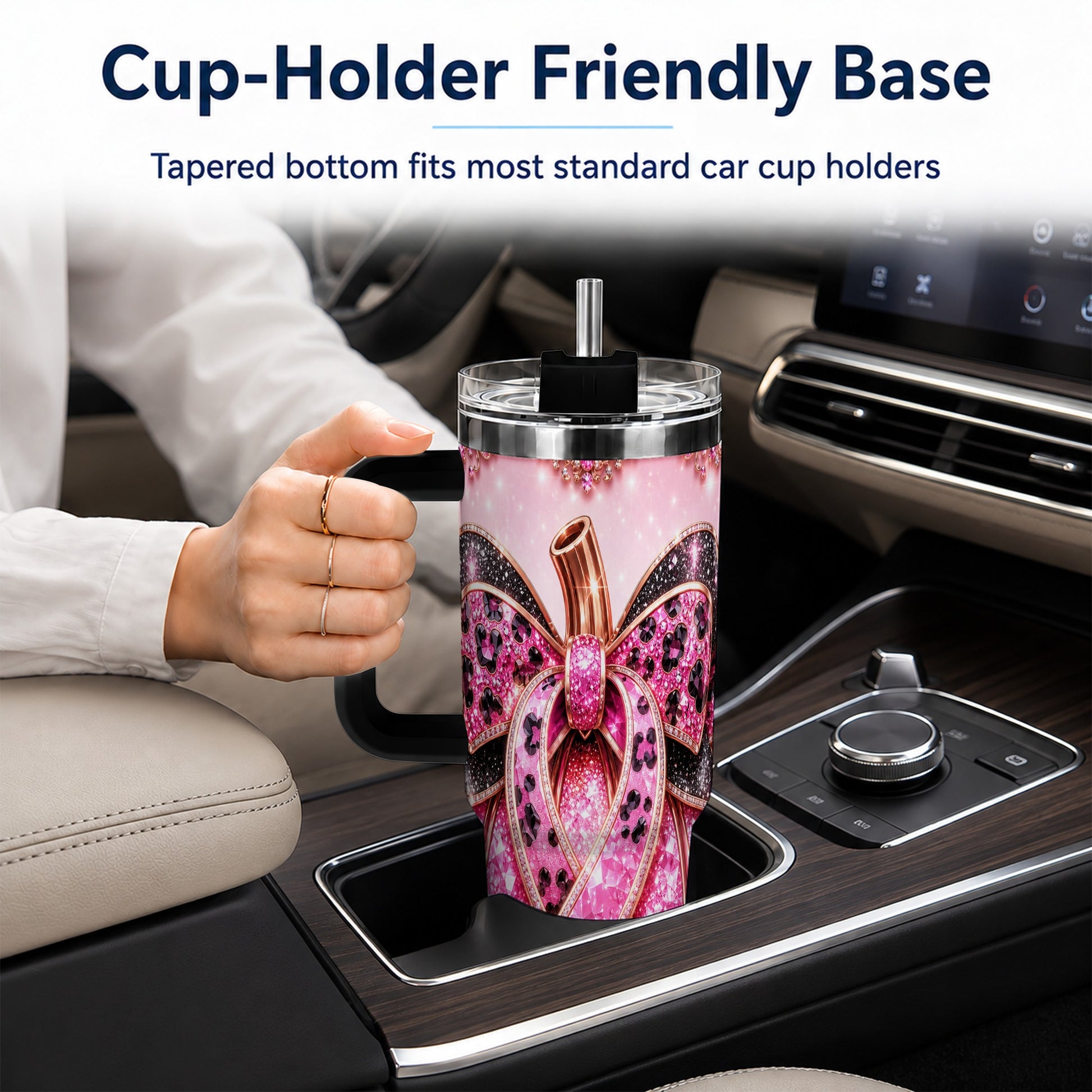 #pl[40oz|Black] Ribbon Pumpkin 40oz Tumbler with Handle, Awareness Travel Cup