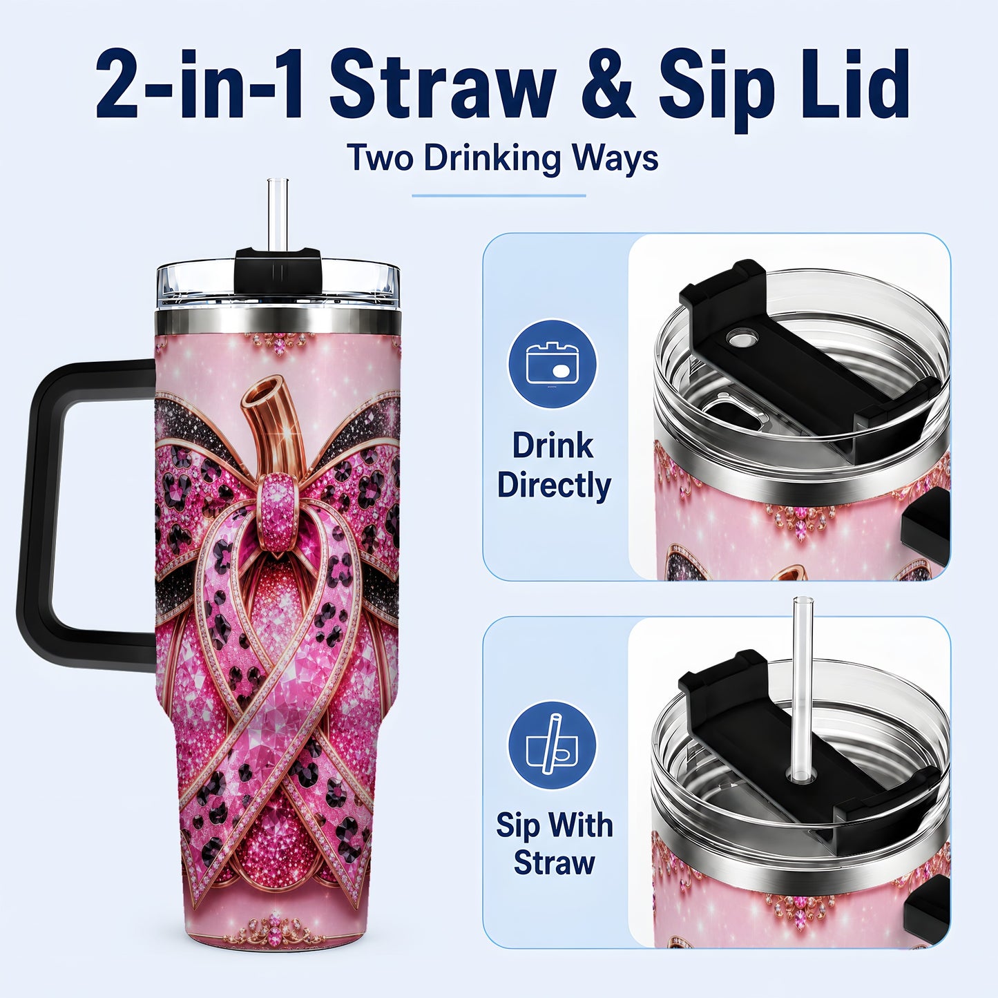 #pl[40oz|Black] Ribbon Pumpkin 40oz Tumbler with Handle, Awareness Travel Cup